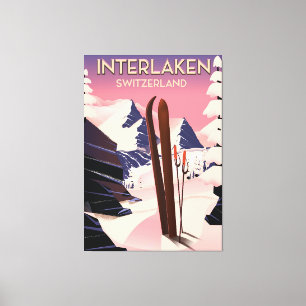 Lienzo Afiche de viaje en esquí de Suiza Interlaken.
