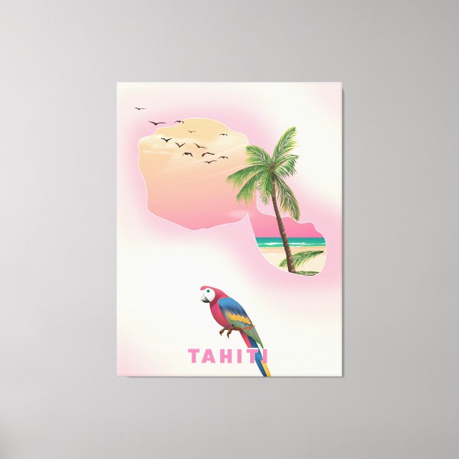 Lienzo Afiche de viaje en mapas de Tahití (Anverso)