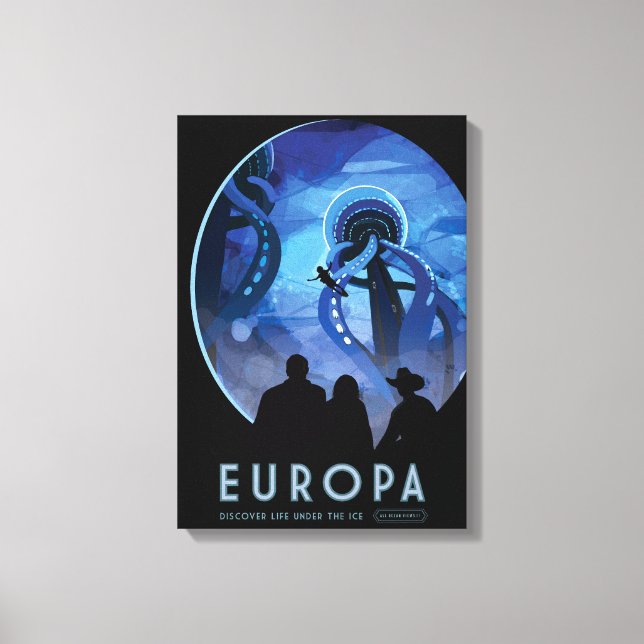 Lienzo Afiche de viaje espacial retro - Europa de la luna (Anverso)