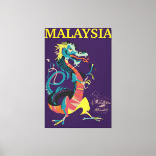 Lienzo Afiche de viaje estilo vintage de Malaysia Dragon