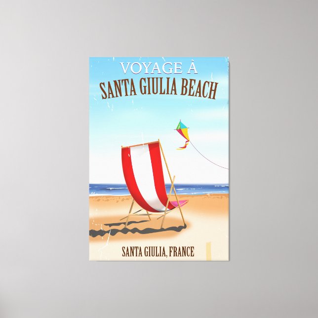 Lienzo Afiche de viaje francés de Santa Giulia Beach Vint (Anverso)