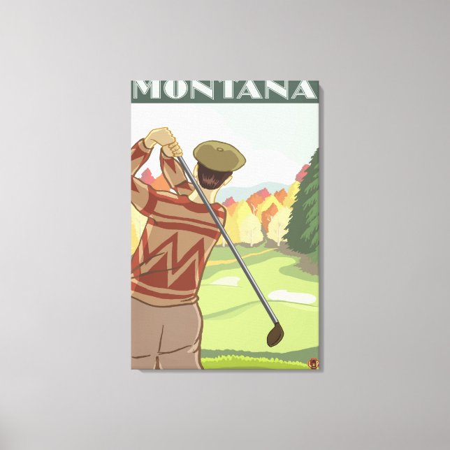 Lienzo Afiche de viaje Golfer Scene MontanaVintage (Anverso)