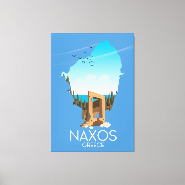Lienzo Afiche de viaje griego del Mapa de Naxos. (Anverso)