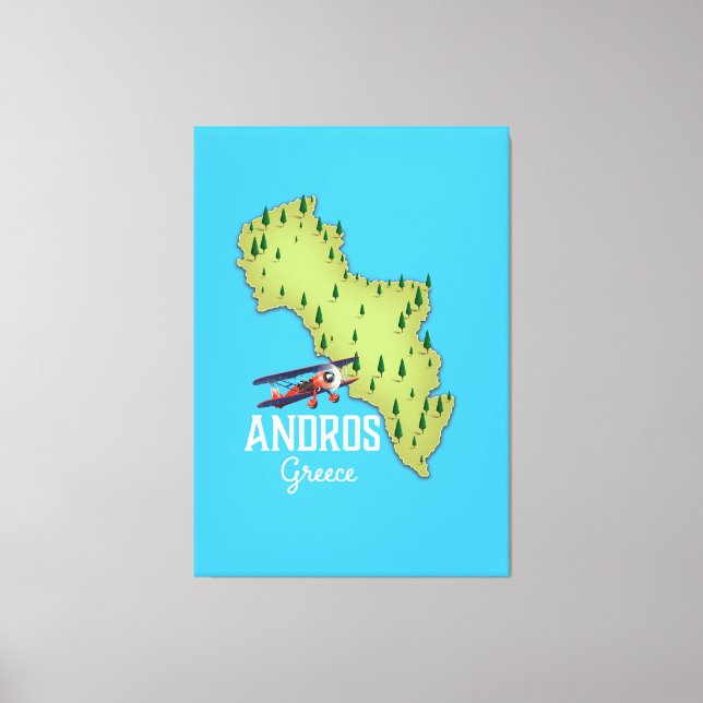 Lienzo Afiche de viaje ilustrado del mapa griego de Andro (Anverso)