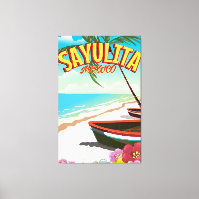 Lienzo Afiche de viaje mexicano de Sayulita (Anverso)