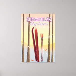 Lienzo Afiche de viaje para esquiar en Kazajistán