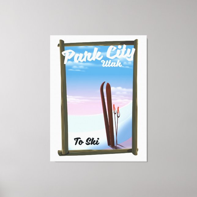 Lienzo Afiche de viaje para esquiar en la ciudad de Utah (Anverso)