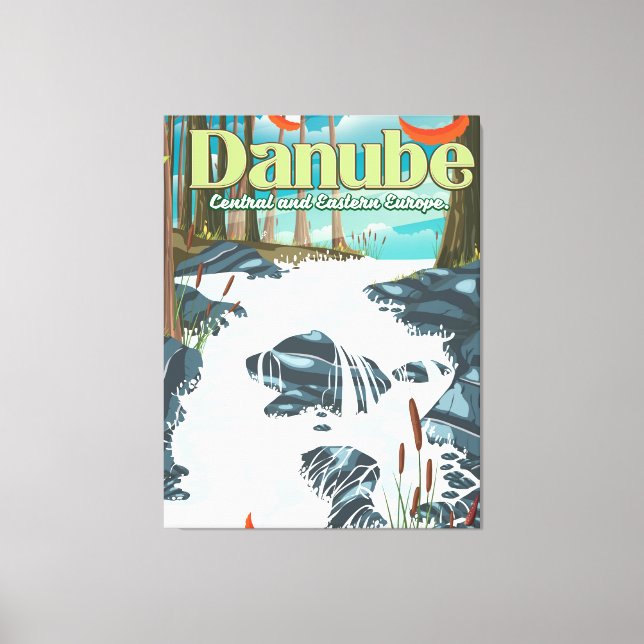 Lienzo Afiche de viaje por el río europeo del Danubio (Anverso)
