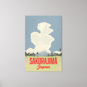 Lienzo Afiche de viaje retro de Sakurajima Japón.