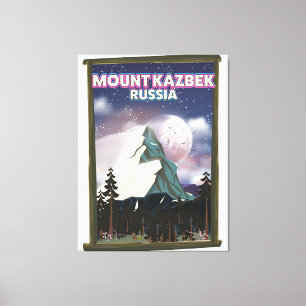 Lienzo Afiche de viaje ruso del Monte Kazbek.