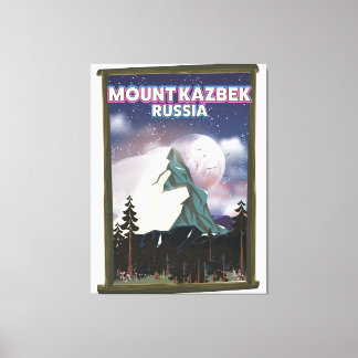 Lienzo Afiche de viaje ruso del Monte Kazbek.