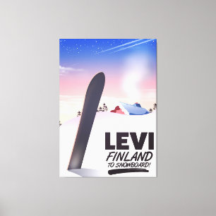 Lienzo Afiche de viajes de Levi Finlandia Snowboarding