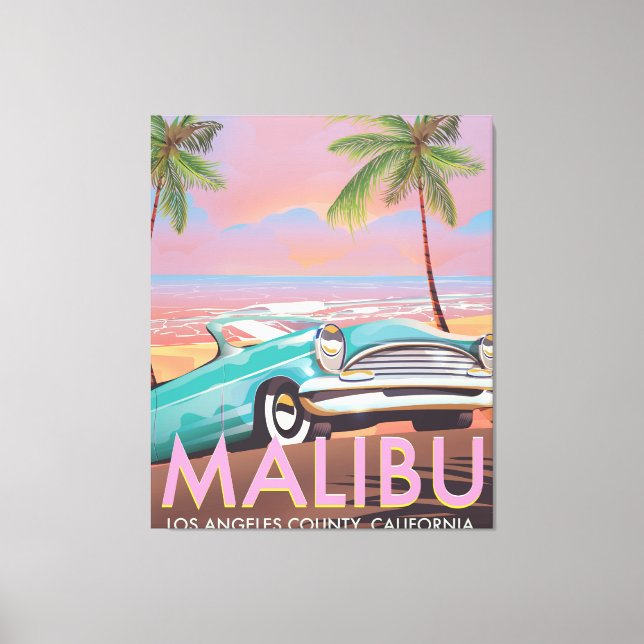 Lienzo Afiche de viajes de Malibu, Los Ángeles, Californi (Anverso)