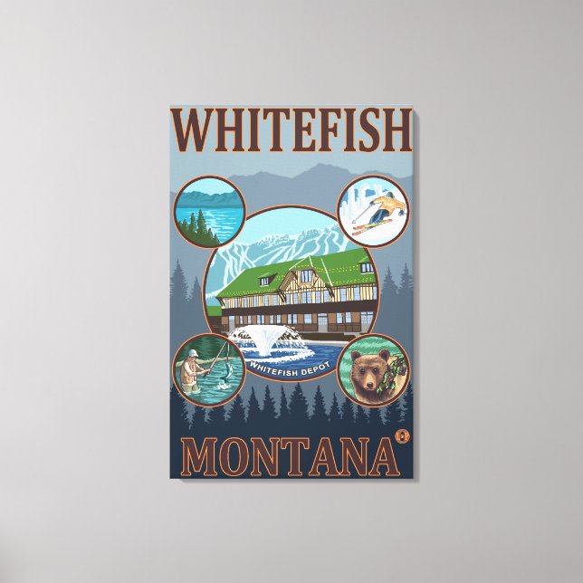 Lienzo Afiche de viajes de Whitefish, MontanaScenic (Anverso)