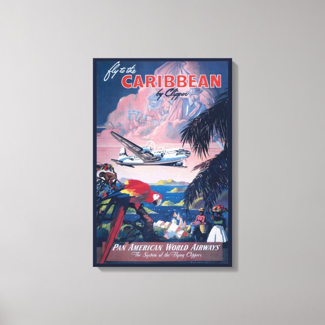 Lienzo Afiche De Viajes Del Avión De Mar Que Vola Por El  (Anverso)