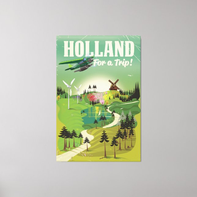 Lienzo Afiche de viajes estilo vintage de Holanda (Anverso)
