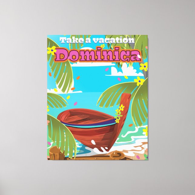 Lienzo Afiche de viajes retro de Dominica. (Anverso)