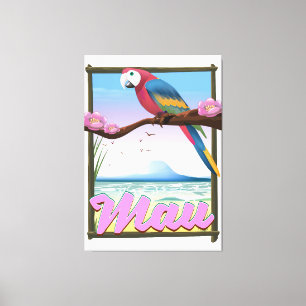 Lienzo Afiche de viajes tropicales del loro de Hawái Maui