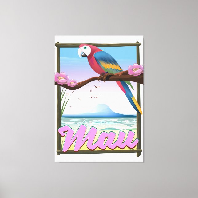 Lienzo Afiche de viajes tropicales del loro de Hawái Maui (Anverso)