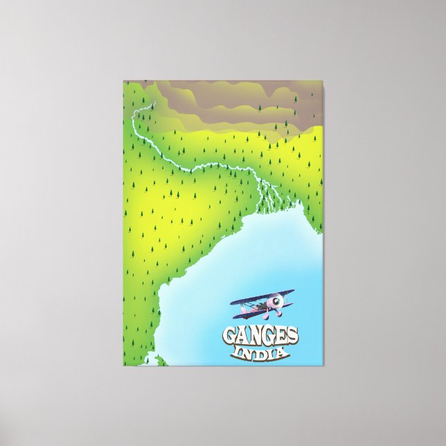 Lienzo Afiche del mapa de viajes de Ganges India (Anverso)