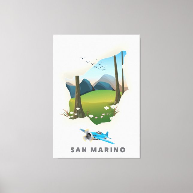 Lienzo Afiche ilustrado de viaje de San Marino. (Anverso)