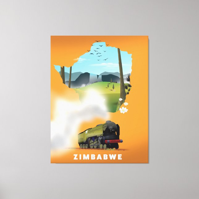 Lienzo Afiche ilustrado del mapa de Zimbabue (Anverso)