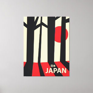 Lienzo Afiche japonés de viajes por bosques vintage.