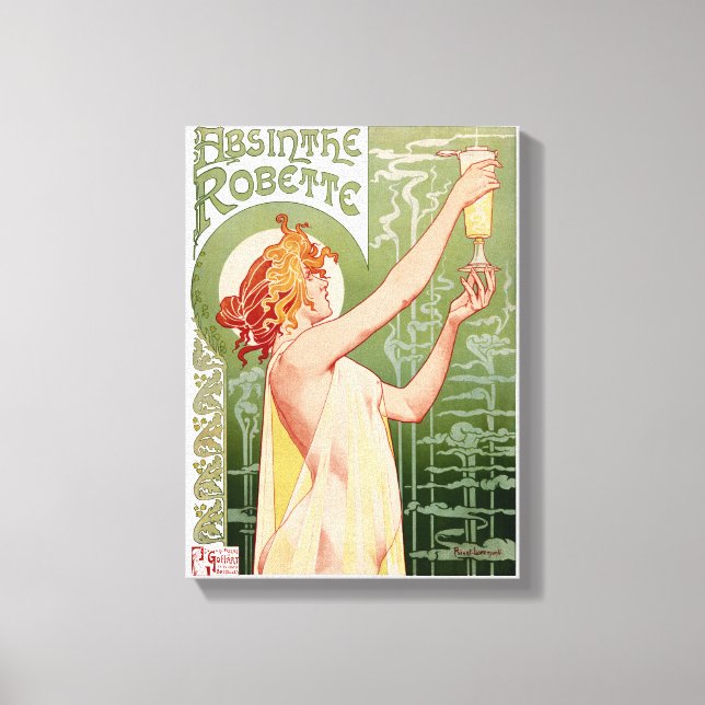 Lienzo Afiche Vintage de Absinthe Robette 1896 restaurado (Anverso)
