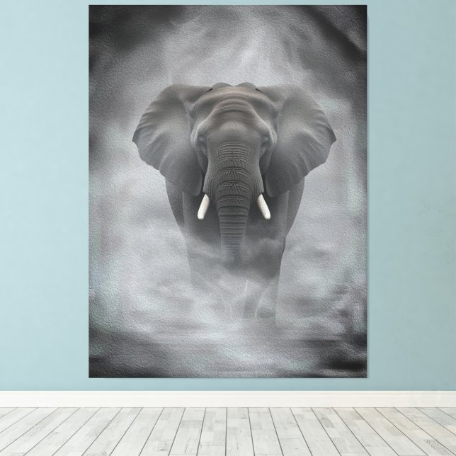 Lienzo African Elephant in Misty Fog Serene Impasto (Insitu (piso de madera))