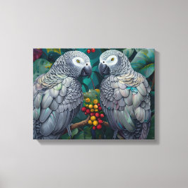 Lienzo African Grey Parrots Persimmon-Berry Duet 