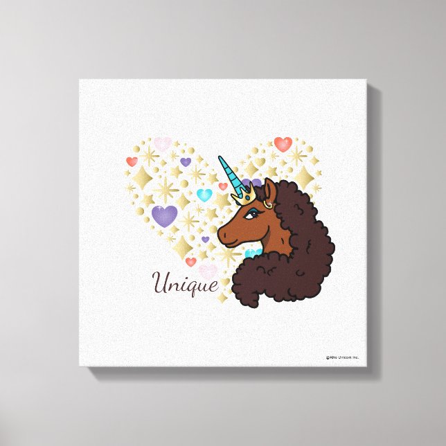 Lienzo Afro Unicornio | Diseño de corazón único (Anverso)