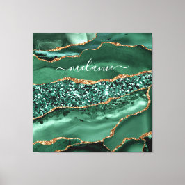 Lienzo Agate Green Gold Purpurina Geode Marble Custom Nam