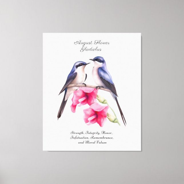 Lienzo Agosto Mes de Nacimiento Flor Gladiolus con Pájaro (Anverso)
