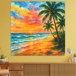 Lienzo Agua Tropical Beach Sunset