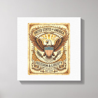 Lienzo Aguila Calva Patriotica Vintage Deteriorada