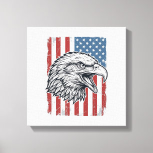 Lienzo Águila Patriótica Bandera Americana Grabado Vintag