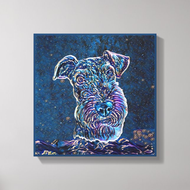 Lienzo Airedale terrier Blue Starry Night Painting Style (Anverso)