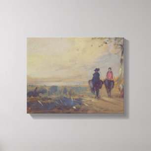 Lienzo Ajardine con el lago y dos figuras que montan,