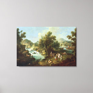 Lienzo Ajardine con un río y los campesinos del baile