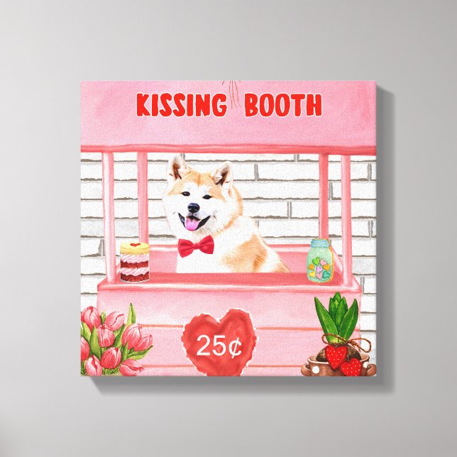 Lienzo Akita Dog El día de San Valentín Kissing Booth (Anverso)