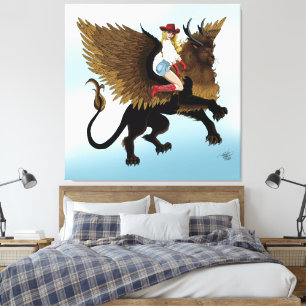 Lienzo Ala de León Grifo de Cowgirl Occidental Fantasía R