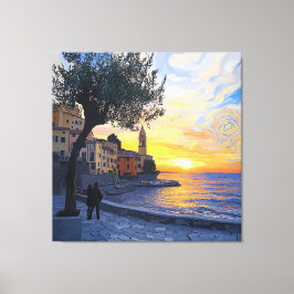 Lienzo alargado de puesta de sol ligur en estilo V