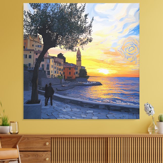 Lienzo alargado de puesta de sol ligur en estilo V (Insitu (Sala de estar))