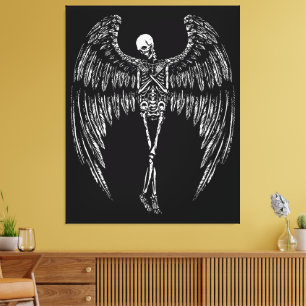 Lienzo Alas de ángel esquelético en blanco y negro