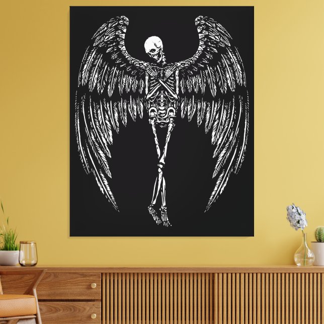 Lienzo Alas de Ángel Esquelético en Blanco y Negro (Insitu (Sala de estar))
