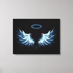 Lienzo Alas del Ángel Azul brillante sobre fondo negro