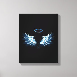 Lienzo Alas del Ángel Azul brillante sobre fondo negro