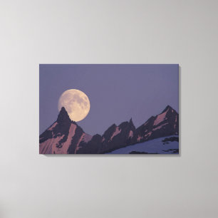 Lienzo Alaska, montañas Chugach La luna llena sale