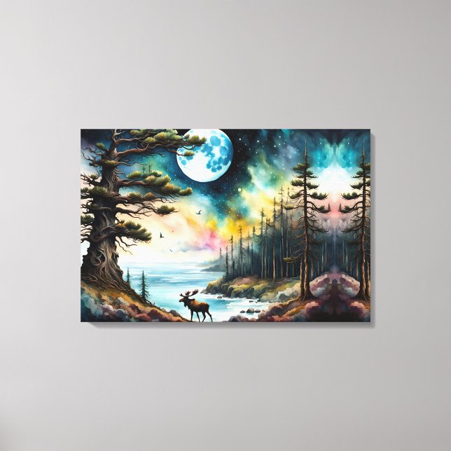 Lienzo Alaska Moose en las aguas del borde de Woodland (Anverso)