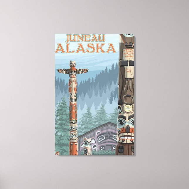 Lienzo Alaska Totem Poles - Juneau, Alaska (Anverso)